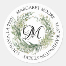 Elegante Sage Green Floral Script Monograma Direcc