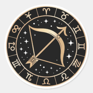 Pegatina Redonda Elegante Sagitario Zodiaco Oro Negro