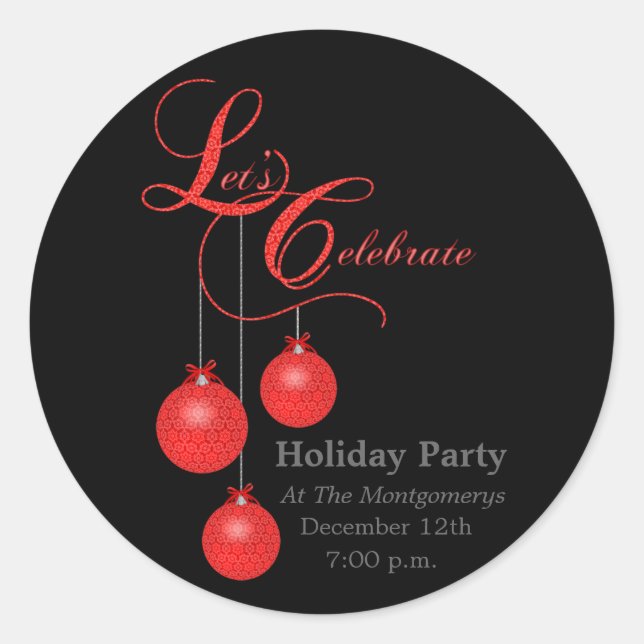 Pegatina Redonda Elegante salón rojo de fiesta navideña (Anverso)