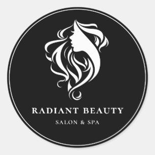 Pegatina Redonda Elegante Salon Spa Logotipo moderno Negro