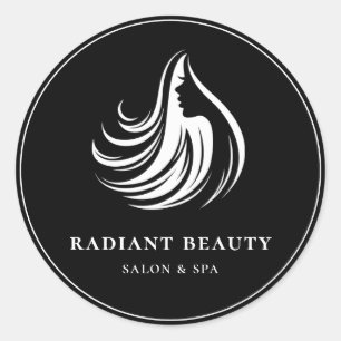 Pegatina Redonda Elegante Salon Spa Logotipo moderno Negro