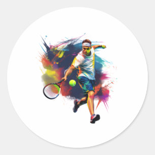 Pegatina Redonda Elegante Salto De Tenis - Atleta En Acción Diseño