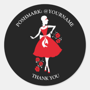 Pegatina Redonda Elegante sastre de diseño negro