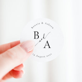 Pegatina Redonda Elegante Script Caligrafía Wedding Favor Clásico