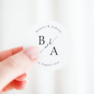 Pegatina Redonda Elegante Script Caligrafía Wedding Favor Clásico