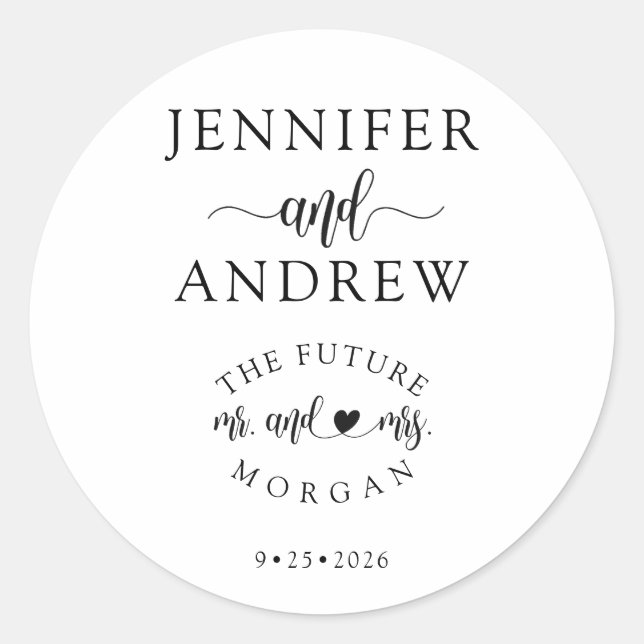Pegatina Redonda Elegante Script Simple Wedding Favor (Anverso)
