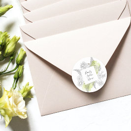 Pegatina Redonda Elegante Sencillo Floral Negro Y Blanco