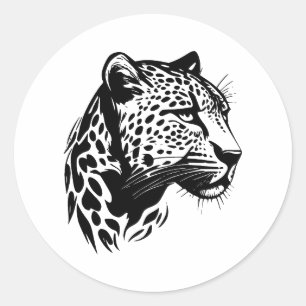 Pegatina Redonda Elegante silueta leopardo en BW