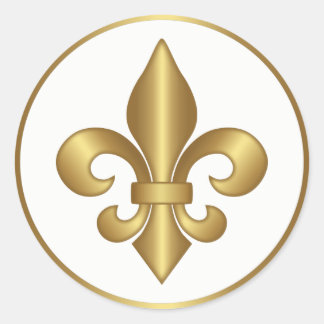 Pegatina Redonda Elegante símbolo francés de fleur de lis en oro