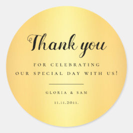 Pegatina Redonda Elegante Simple Gold Gracias Boda