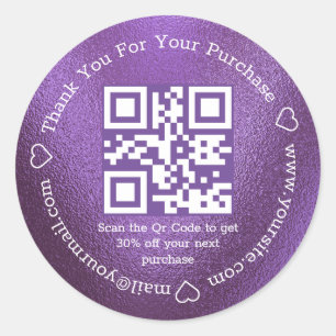 Pegatina Redonda elegante simple gracias negocios qr código púrpura