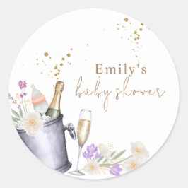 Pegatina Redonda Elegante Sip y ver Baby Shower de botella de champ