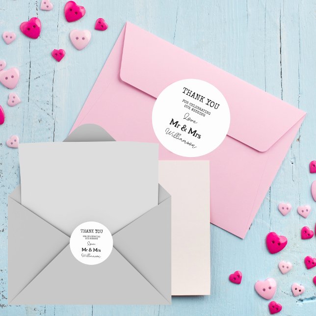 Pegatina Redonda Elegante Sr. Y Sra. Gracias (Thank You Note)