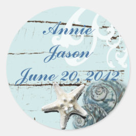 Pegatina Redonda Elegante Stationery Beach Seashells