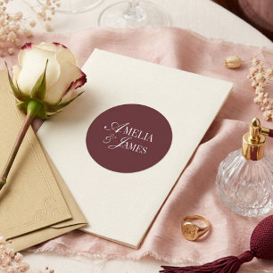 Pegatina Redonda Elegante Suite de Boda Minimalista Cabernet Borgoñ