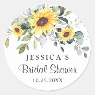 Pegatina Redonda Elegante Sunflowers Eucalyptus Bridal Shower