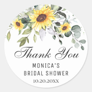 Pegatina Redonda Elegante Sunflowers Eucalyptus Bridal Shower