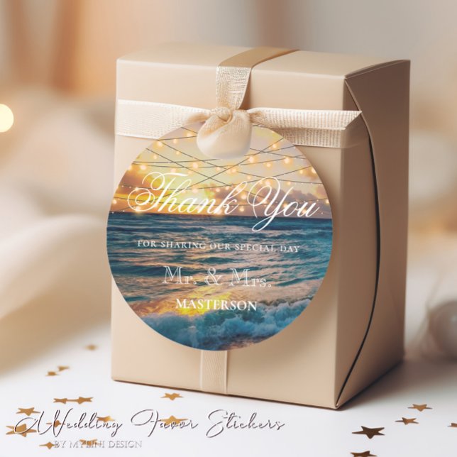 Pegatina Redonda Elegante Sunset Beach Summer Boda Gracias (Subido por el creador)