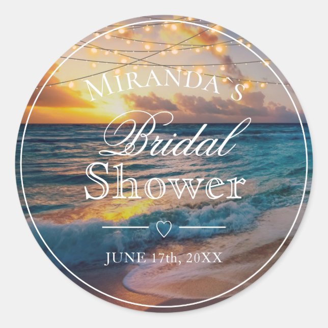 Pegatina Redonda Elegante Sunset Beach Summer Bridal Shower Classic (Anverso)