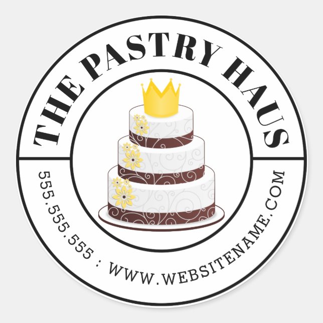 Pegatina Redonda Elegante Swirls Cake Curved Text (Anverso)