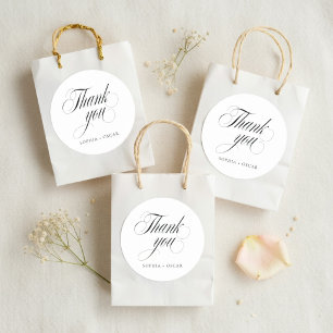 Pegatina Redonda Elegante Tarjeta de Agradecimiento de Boda con Let