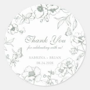 Pegatina Redonda Elegante tarjeta de agradecimiento de boda floral