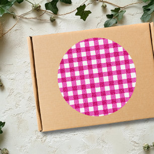 Pegatina Redonda Elegante Tartán de Purpurina Rosa de San Valentín