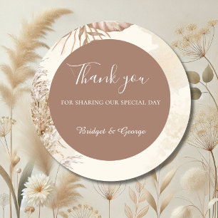 Pegatina Redonda elegante taupe Neutral Pampas Grass