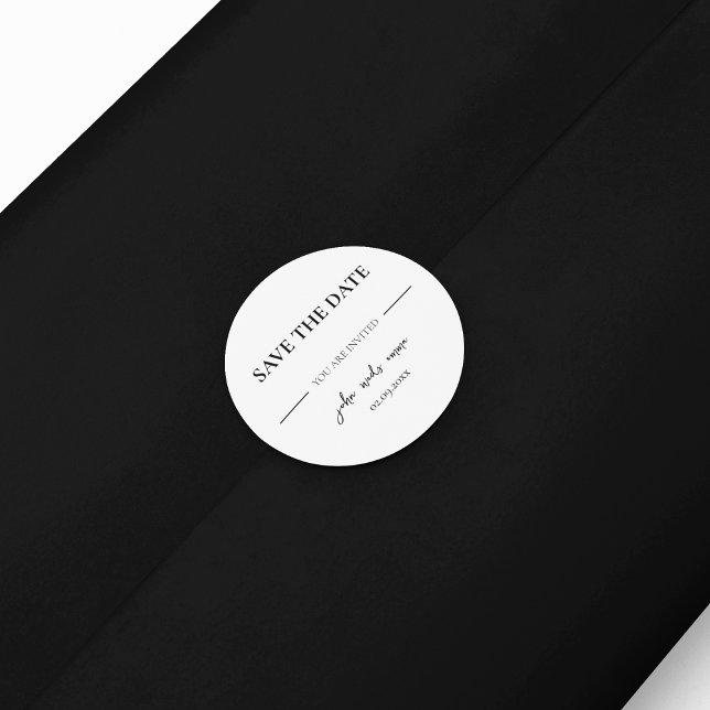 Pegatina Redonda Elegante tema Boda blanco y negro (invite your guests with a small gift along with a sticker)