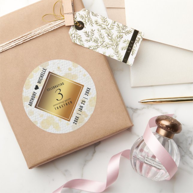 Pegatina Redonda Elegante tercer aniversario Boda de cuero (Regalar)