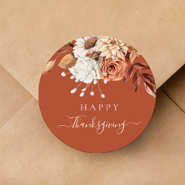 Pegatina Redonda Elegante Terracota Fall Floral Feliz Día de Gracia