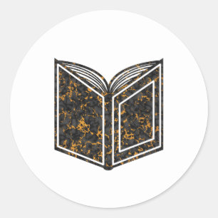 Pegatina Redonda Elegante Textura de Mármol Negro y Oro en libro