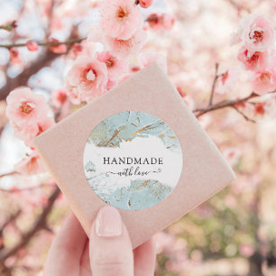 Pegatina Redonda Elegante Texturado Blue Gold hecho a mano con amor