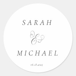 Pegatina Redonda Elegante tipografía Boda moderno
