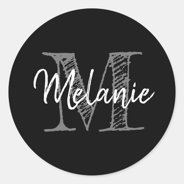 Pegatina Redonda Elegante tipografía vintage personalizado monogram (Anverso)