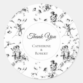 Pegatina Redonda Elegante Toile de Cupido Ángeles Gracias