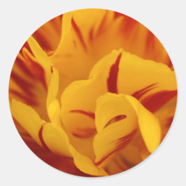 Pegatina Redonda Elegante tulipanes florales rojos y dorados