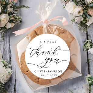 Pegatina Redonda Elegante Un Dulce Gracias Favor De Boda