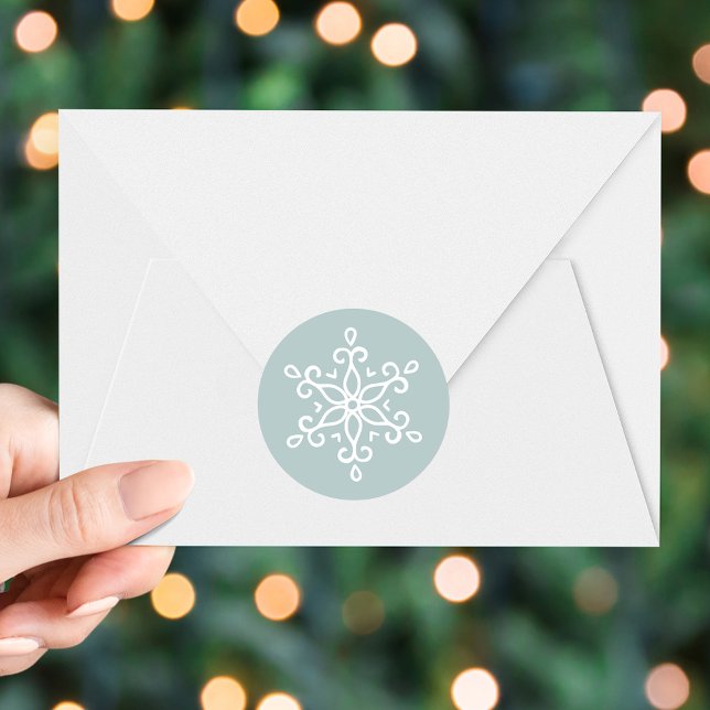 Pegatina Redonda Elegante vacaciones azules de hielo con copo de ni (Subido por el creador)