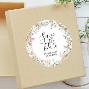 Pegatina Redonda Elegante Vegetación Acuarela de Boda Guardar la Fe