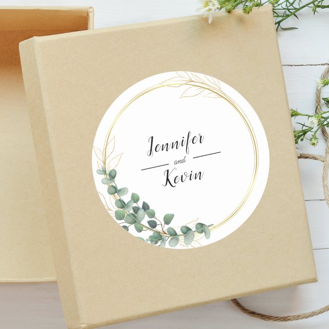 Pegatina Redonda Elegante Vegetación Botánica Favor de Boda de Oro (Subido por el creador)