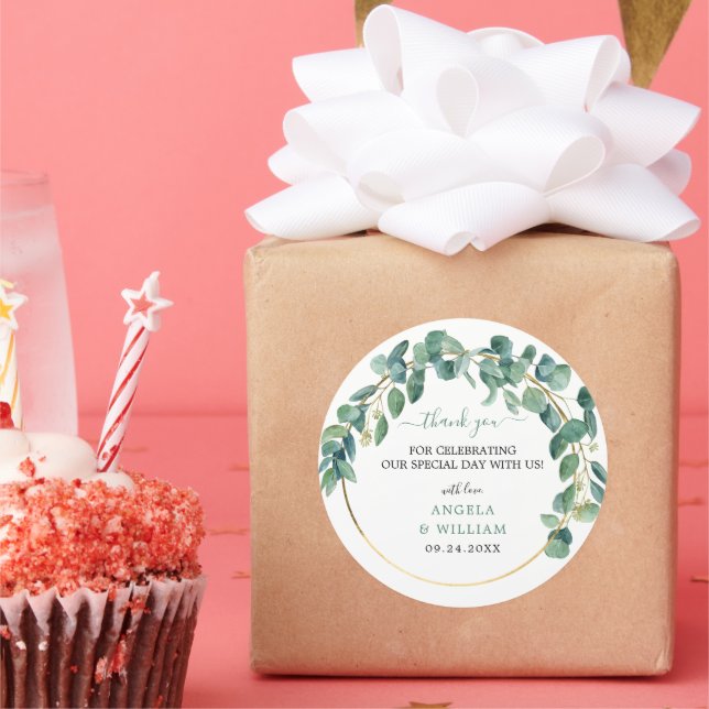 Pegatina Redonda Elegante vegetación Eucalyptus deja Boda (Fiesta)