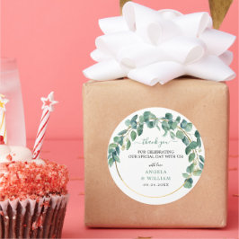 Pegatina Redonda Elegante vegetación Eucalyptus deja Boda