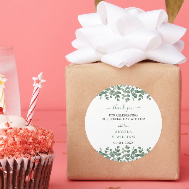 Pegatina Redonda Elegante vegetación Eucalyptus deja Boda (Fiesta)