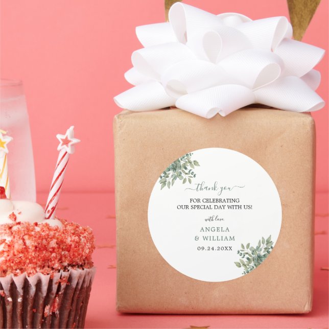 Pegatina Redonda Elegante vegetación Eucalyptus deja Boda (Fiesta)