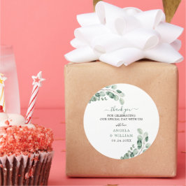 Pegatina Redonda Elegante vegetación Eucalyptus deja Boda