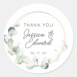 Pegatina Redonda Elegante vegetación Gracias Boda Favor Moderno