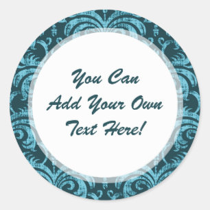 Pegatina Redonda Elegante Verde azulado Gótico Gótico Grunge Damask