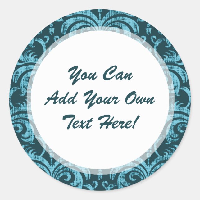 Pegatina Redonda Elegante Verde azulado Gótico Gótico Grunge Damask (Anverso)