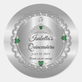 Pegatina Redonda Elegante verde esmeralda | Quinceañera de la Coron